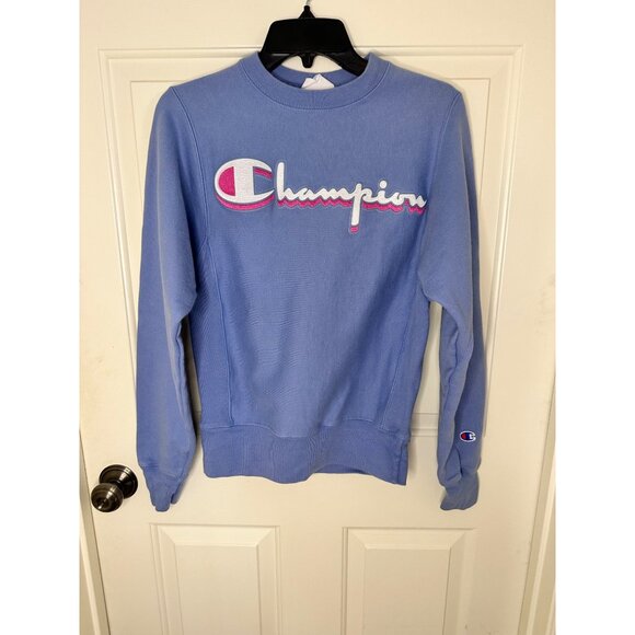 Retro Champion Reverse Weave XS Blue Crewneck Sweatshirt Vintage Style Womens - Picture 5 of 6